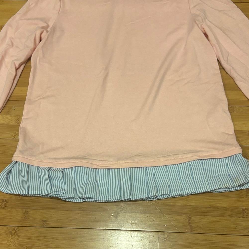J. Crew Pink Top with Blue Striped Hem - Picture 3 of 3